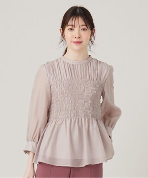  【洗える】オーガンジーシャーリング ブラウス