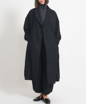  〈軽やかな尾州産リネンウール〉ショールカラーコート　ロングシーズン 秋冬春 ゆったりシルエット セットアップ可能