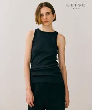  【BEIGE,ecru/WEB限定・洗える】RIB TOPS /  コットンシルクアメリカンスリーブトップス