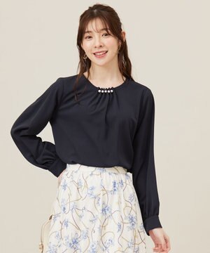  【洗える】フロントパール調 ブラウス