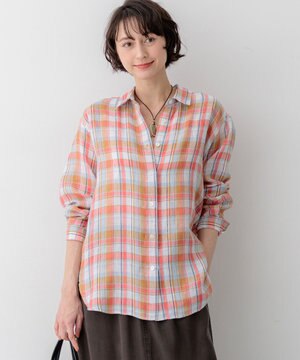  【先行予約/見上愛さん着用】LIBECOリネン チェック シャツ