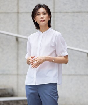  【洗える・イージーケア】ライトタンブラー バンドカラー ブラウス