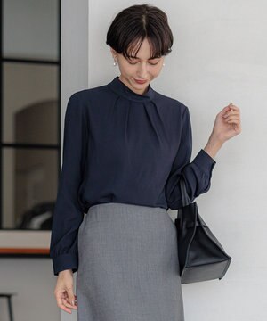  【吸水速乾/UVケア/防シワ性】バックサテンアムンゼン ボウタイ付き 2WAY ブラウス