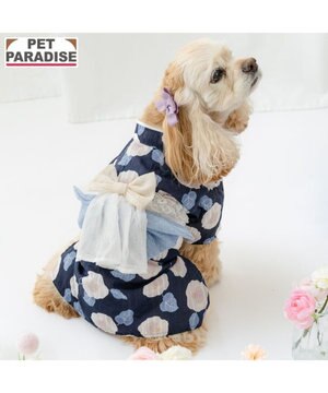  ペットパラダイス 椿柄 浴衣 紺 中型犬 大型犬