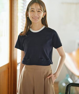  【洗える・6色展開】ポケット付き 半袖ニット