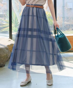  チュールレースチェックスカート