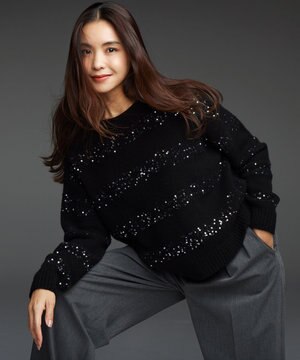 【滝沢眞規子さん着用/一部店舗限定】スパングルボーダー ニット