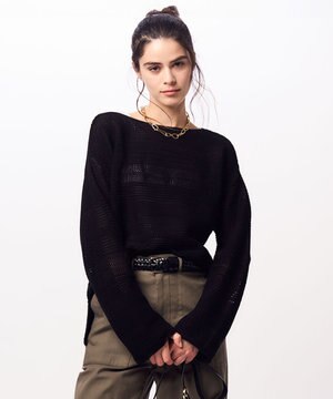  【洗える】レーシーコットンコード ニット