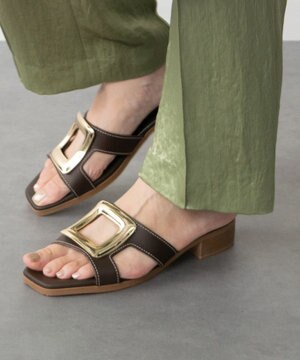  【Oh my Sandals】メタルバックルローヒールミュールサンダル
