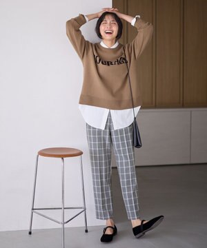  【洗濯機可/ストレッチ/ウエストゴム/裏起毛】マルチファンクションストレッチチェックテーパードパンツ