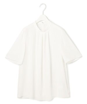  【接触冷感・UVケア・速乾・洗える】BackSatinAmunzen 5分袖ハイネックブラウス