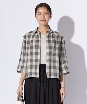  【洗える】フレンチリネン チェック ブラウス