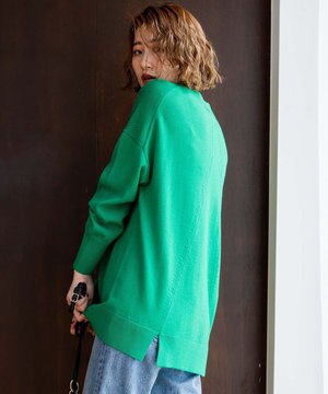  【洗える】ウールミドルゲージ Vネック チュニック ニット