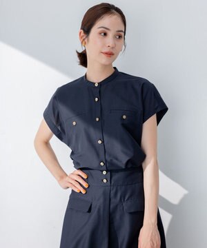 【洗える・涼感】シアーボイルバンドカラー ブラウス