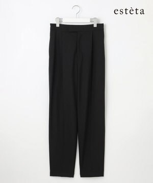  【エステータ】ウールトロドライストレッチ タックテーパード パンツ