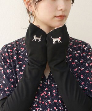  【WOMEN】 おさんぽねこ刺繍UVグローブ / UVカット / 猫グッズ