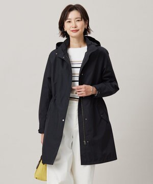  【洗える】スパンライクナイロンタッサー フーデット コート