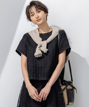  【洗える】Broche チェック レース ブラウス