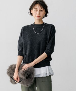  【先行予約】ピュアカシミア ハーフスリーブ ハイネック ニット