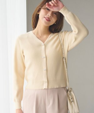  【洗える】リボン釦 カーディガンデザインニット