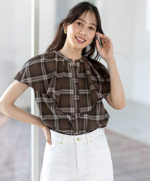 【洗える】サッカーチェック ブラウス