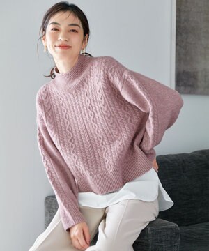 【洗濯機可能】シャツコンビケーブルニット