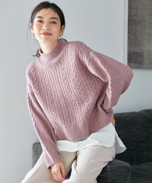 【洗濯機可能】シャツコンビケーブルニット