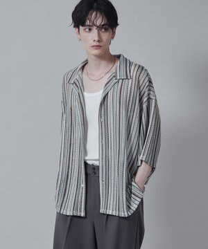  ストライプメッシュBIGシャツ（S）