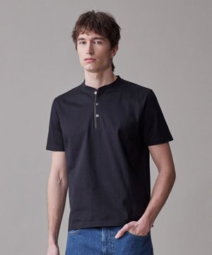  シルケット天竺ヘンリーネック Tシャツ