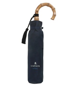  【WEB限定】LANVIN en Bleu 晴雨兼用 折りたたみ傘 ワイド プレーン×ロゴ刺繍 一級遮光 遮熱 UV