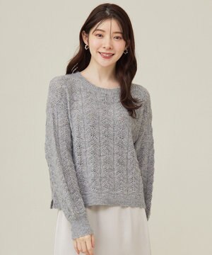  【洗える】透かし編みスパンコール ニット