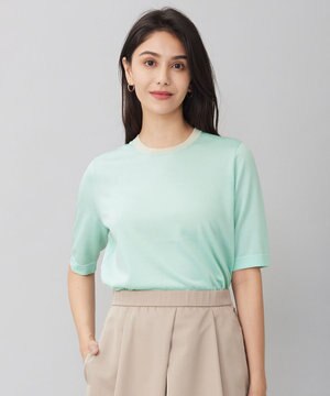  【アンサンブル対応・洗える】シャインハイゲージ5分袖 ニット