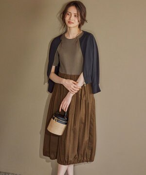  【SLOW/一部店舗限定】コットンローンウェーブ バルーン ワンピース