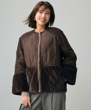  フェイクファーコンビキルティング アウター