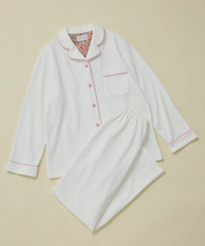  【綿混】ソフトコットンリブ 長袖開襟パジャマ MADE WITH LIBERTY FABRIC