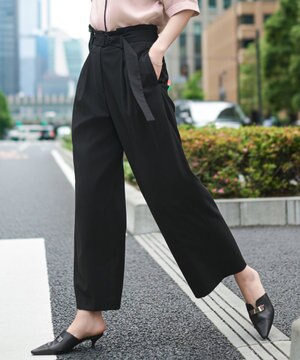 【接触冷感・UVカット・洗える】 T/Rドライリネン ワイドストレートパンツ