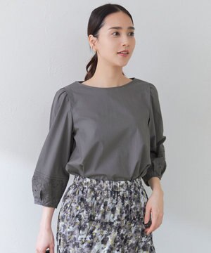  【洗える】テンセルコットンエンブロイダリープルオーバー ブラウス