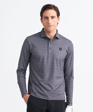  【MEN】モノグラム総柄長袖ポロシャツ