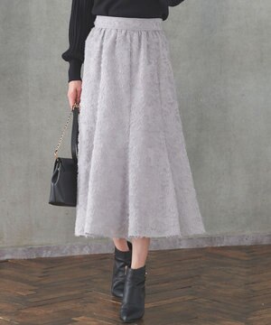  【洗える】フェザーフラワージャカード スカート