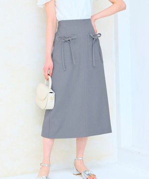 【洗える】リボンポケット付きIライン スカート