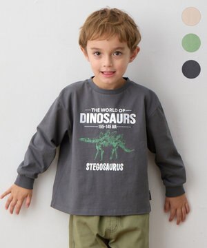  恐竜プリント 長袖Tシャツ