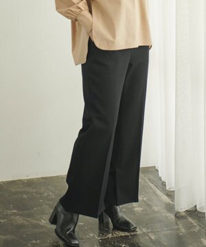 【洗える】ウール混ストレッチツイルフレアパンツ