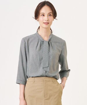  【シーンレスに活躍】ウォッシャブルキュプラツイル ボウタイ ブラウス