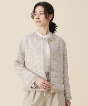  ファンシーノットツイードノーカラー ジャケット