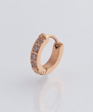  【金属アレルギー対応】ワンタッチビジューフープミニピアス(片耳)/サージカルステンレス ローズゴールド