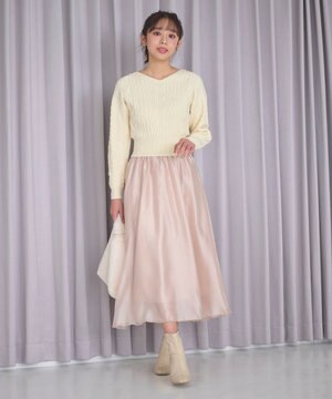  【セットアイテム】ケーブルニット×オーガンジースカート