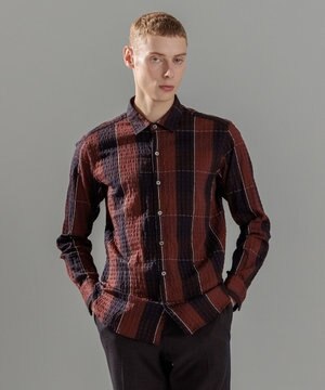  オーバーチェックジャガードストレッチ　レギュラーカラーシャツ