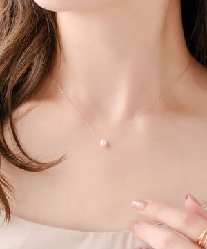 【K10RG】ワンドロップパールビジューネックレス/全長:40cm