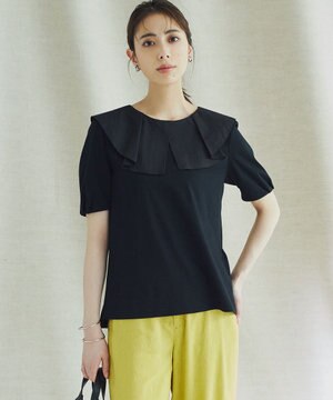  【WEB限定】フレアコンビジャージー ラッフルカラー カットソー