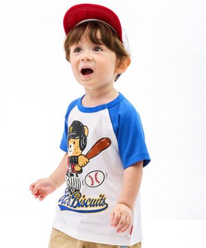  【家族でおそろい】【80-120cm】ベースボールデザイン ラグラン半袖Tシャツ